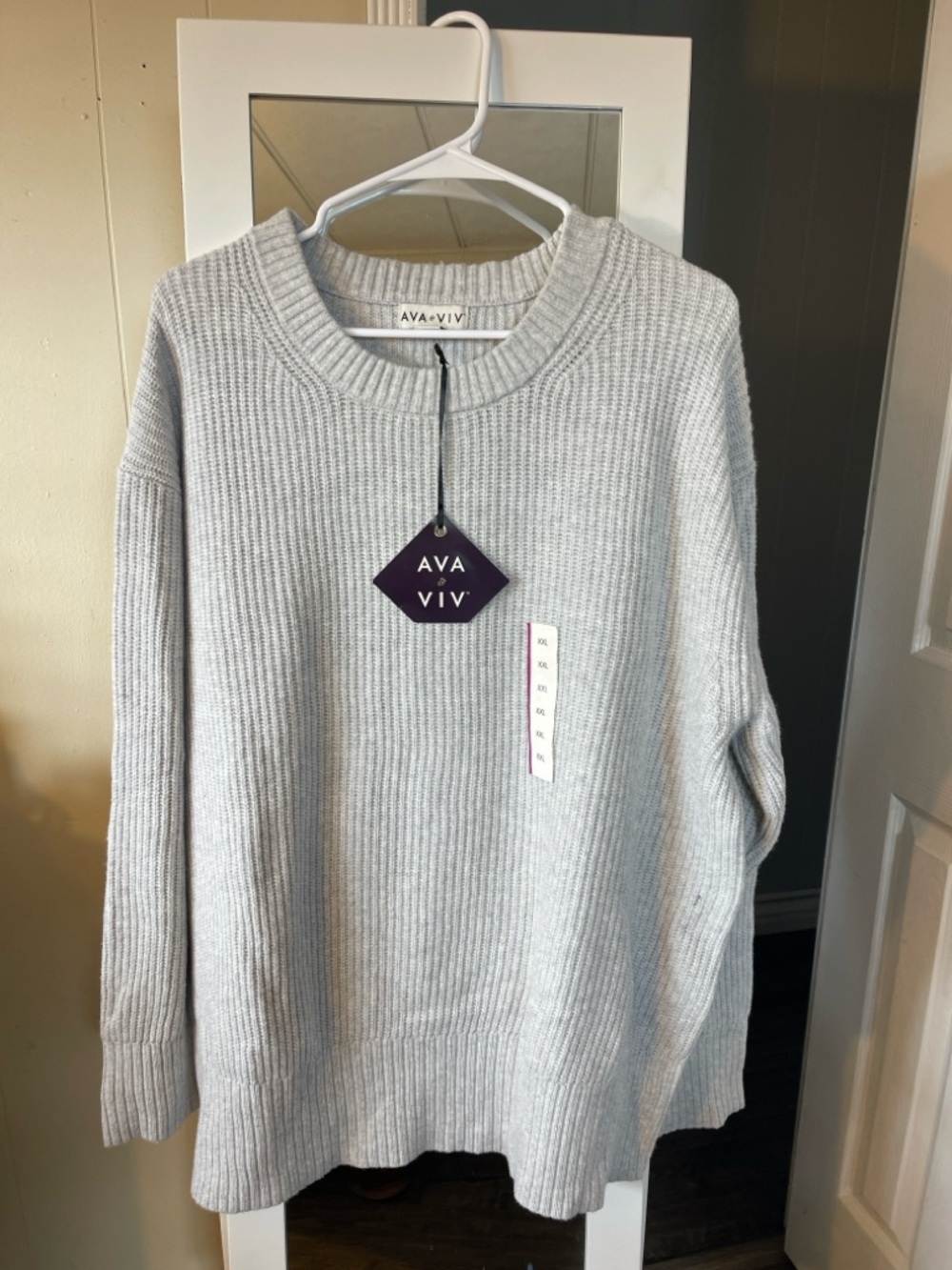 Ava & Viv Light Gray Ribbed Crewneck Sweater